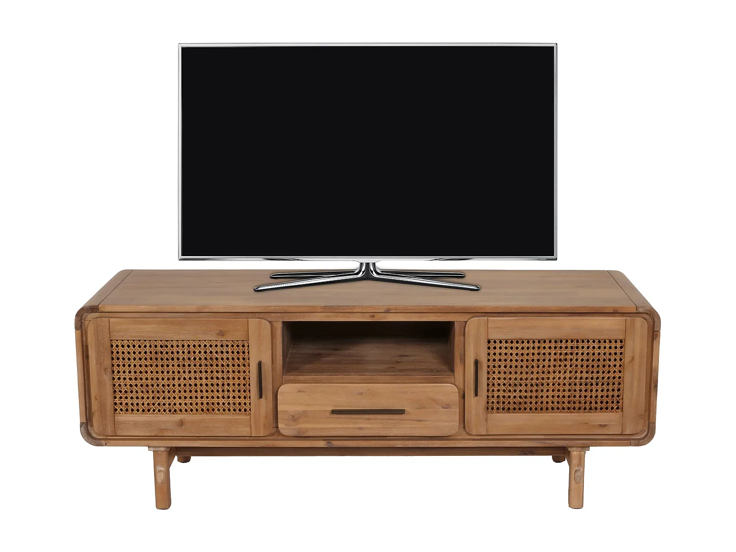 Porta TV lowboard mobile salotto vintage MCW-M47 60x160x45cm rattan legno acacia teak