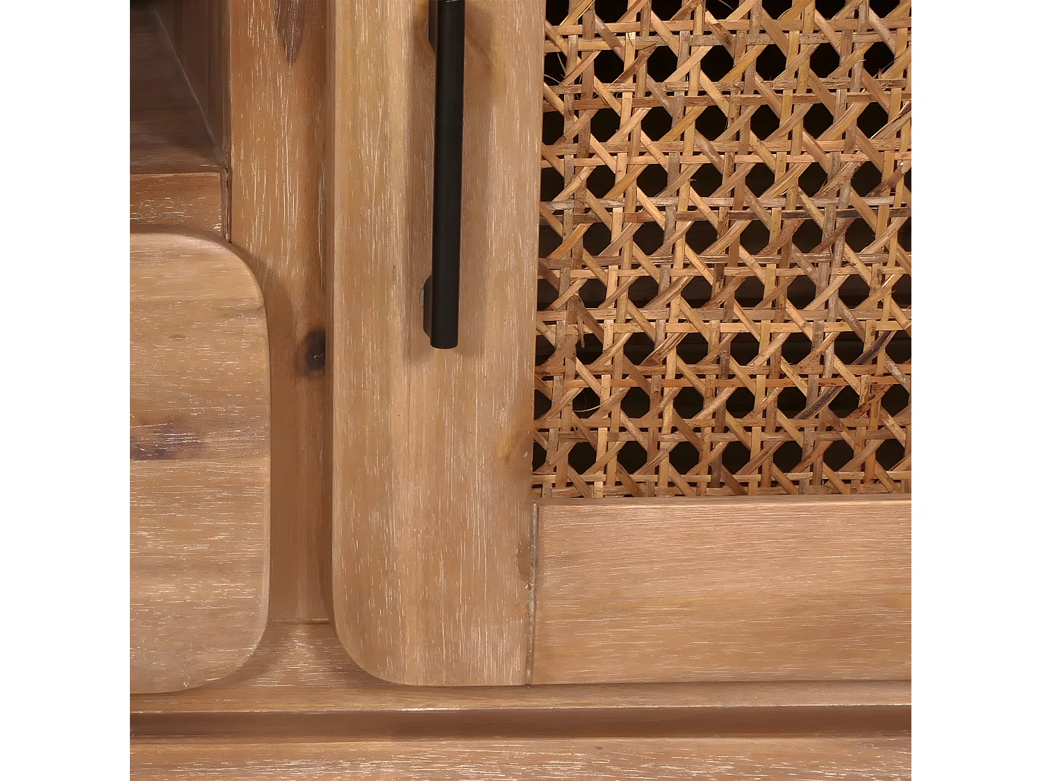 Porta TV lowboard mobile salotto vintage MCW-M47 60x160x45cm rattan legno acacia teak