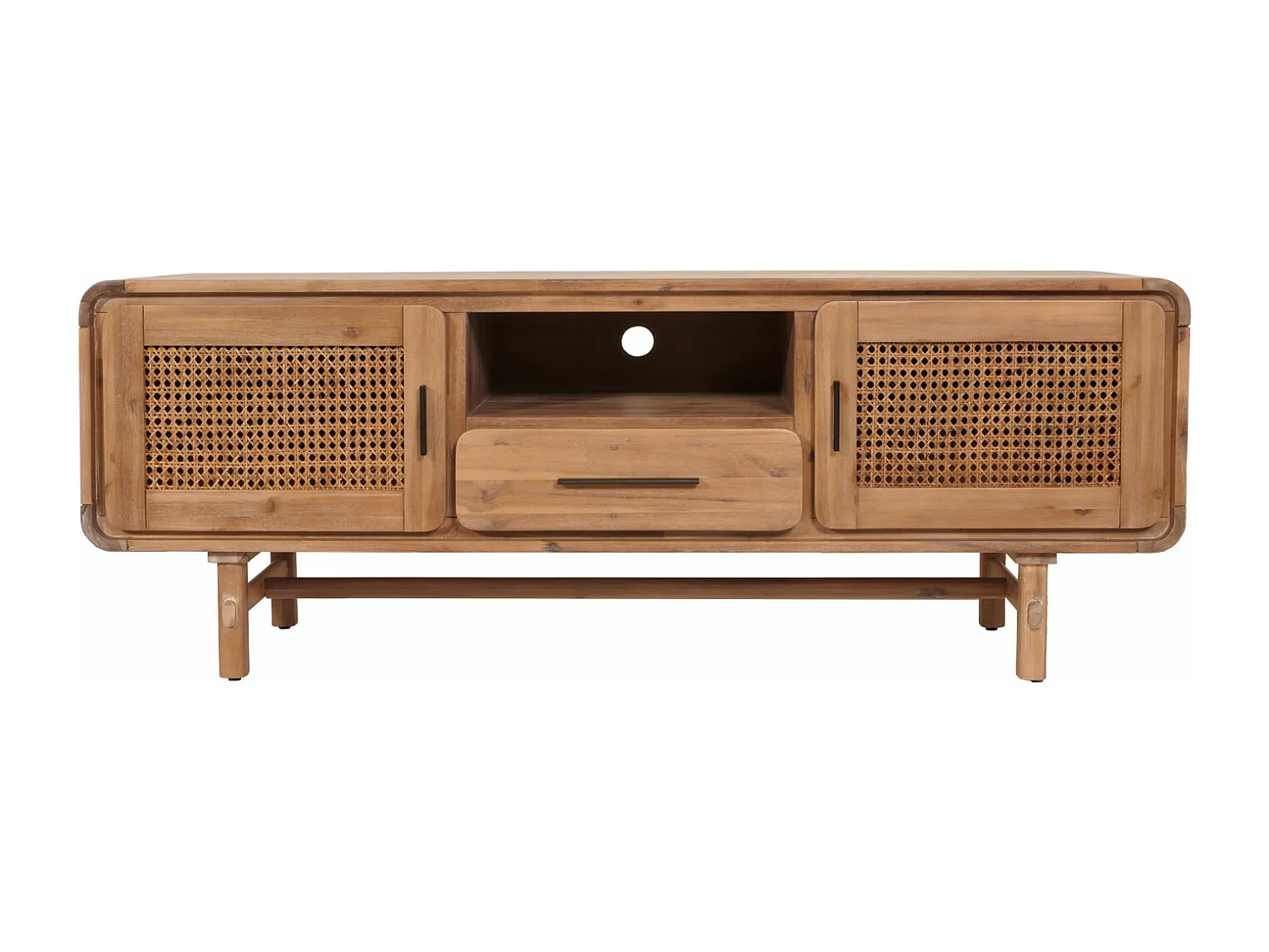 Porta TV lowboard mobile salotto vintage MCW-M47 60x160x45cm rattan legno acacia teak