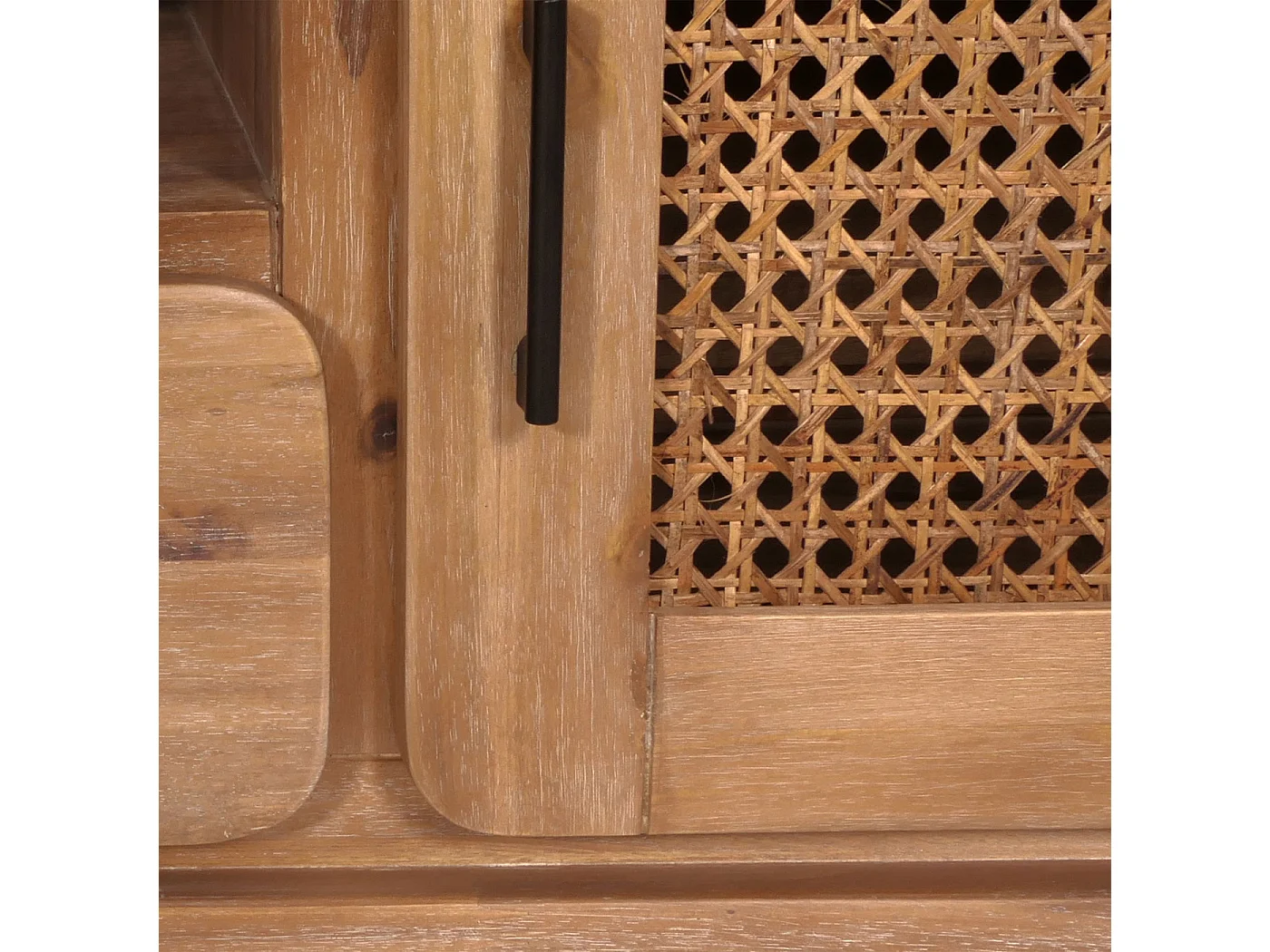 TV-Rack MCW-M47, Fernsehtisch Lowboard Kommode, Staufächer Schublade, Rattan Akazie Massiv-Holz gebeizt 160cm 32kg