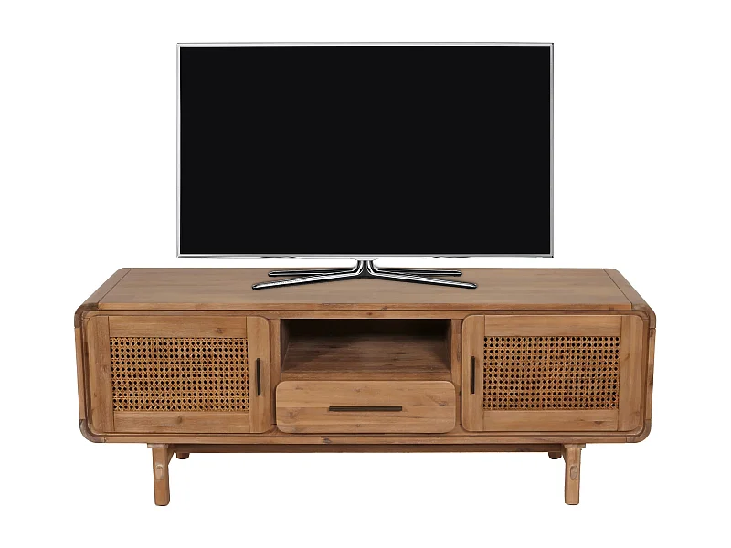 Porta TV lowboard mobile salotto vintage MCW-M47 60x160x45cm rattan legno acacia teak