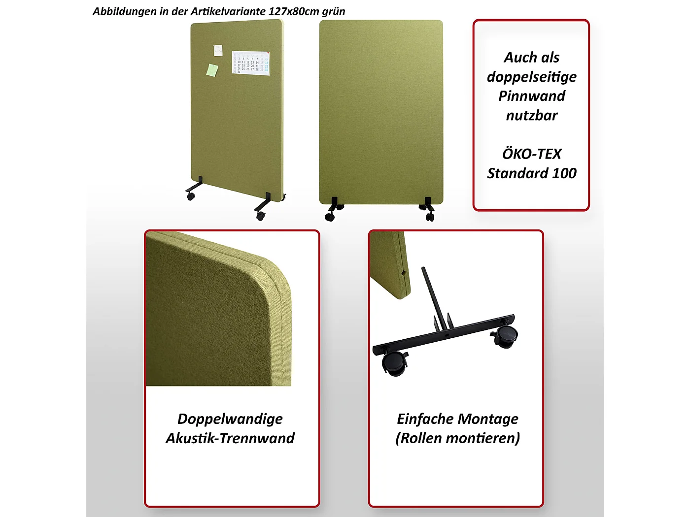 Divisorio mobile privacy fonoassorbente bacheca ufficio MCW-G77 tessuto 147x80cm grigio