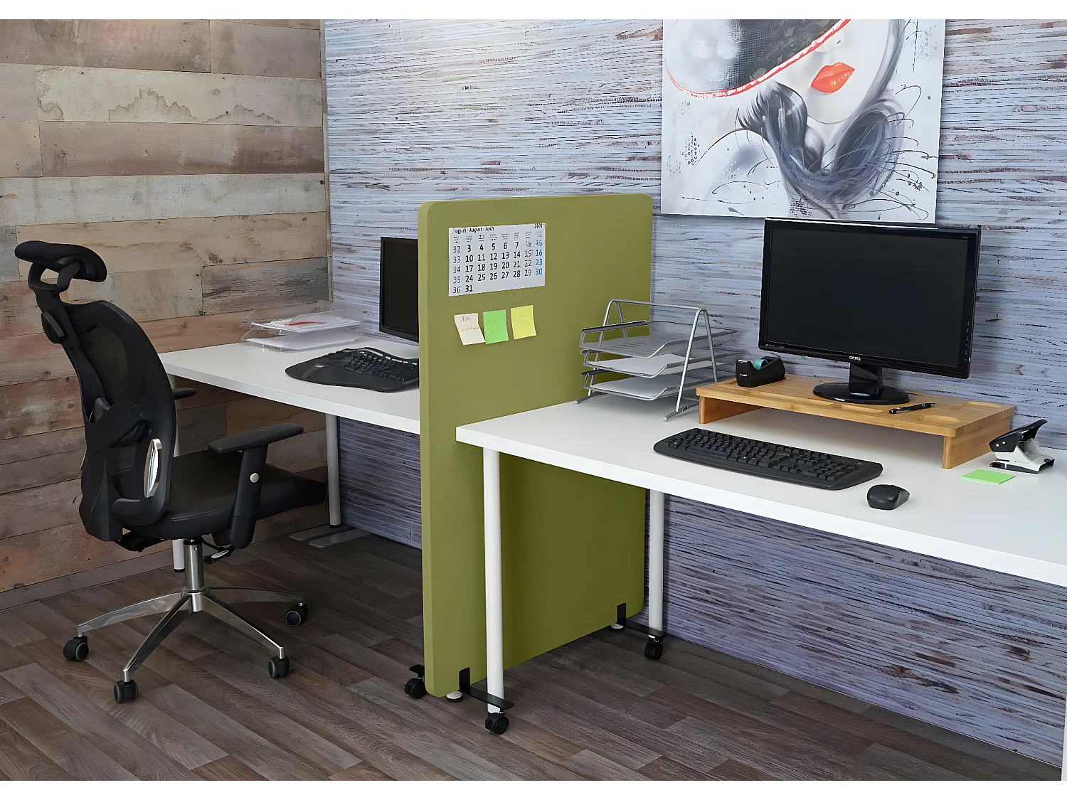 Divisorio mobile privacy fonoassorbente bacheca ufficio MCW-G77 tessuto 127x80cm verde