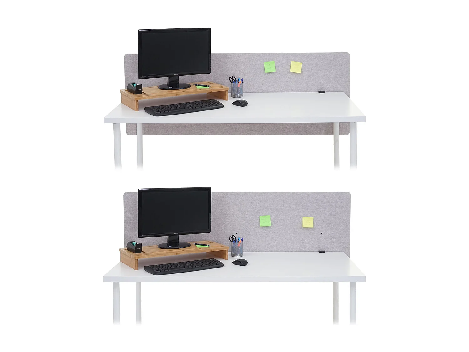 Divisorio schermo privacy da tavolo bacheca acustico MCW-G75 tessuto 160x60cm grigio