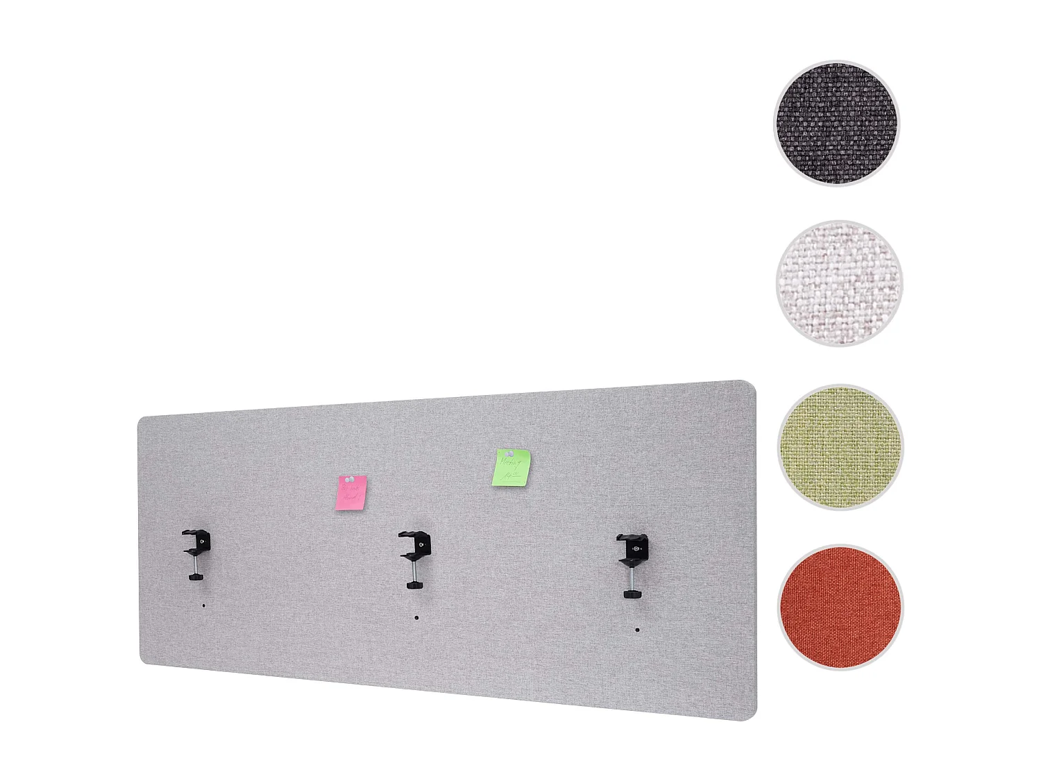 Divisorio schermo privacy da tavolo bacheca acustico MCW-G75 tessuto 160x60cm grigio