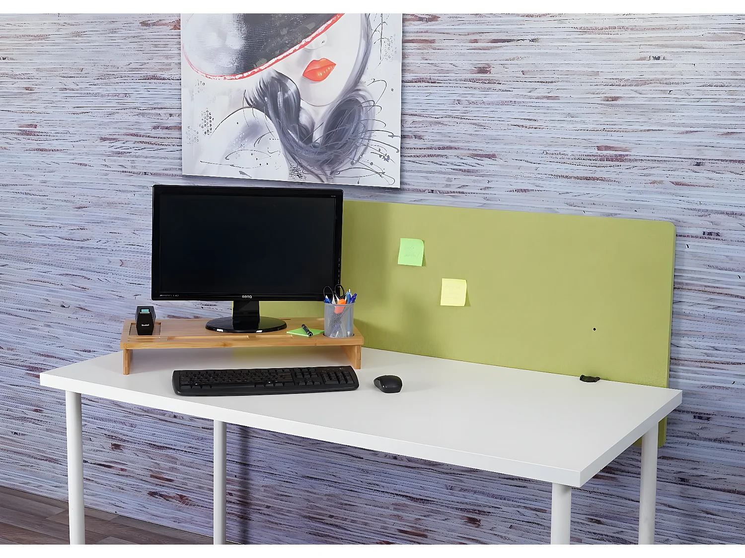 Akoestische bureauscherm MCW-G75,  60x160cm groen