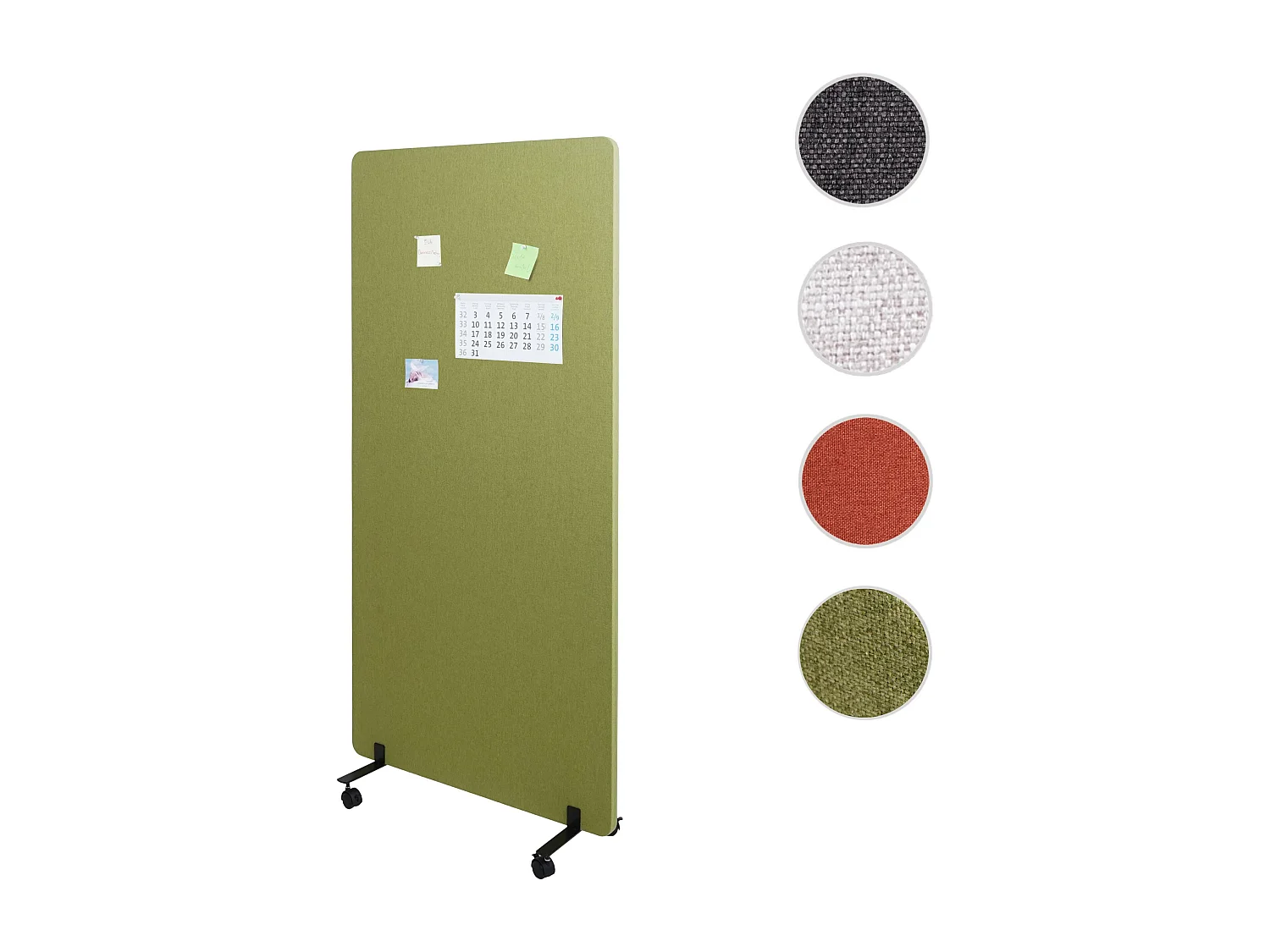 Divisorio mobile privacy fonoassorbente bacheca ufficio MCW-G77 tessuto 167x80cm verde