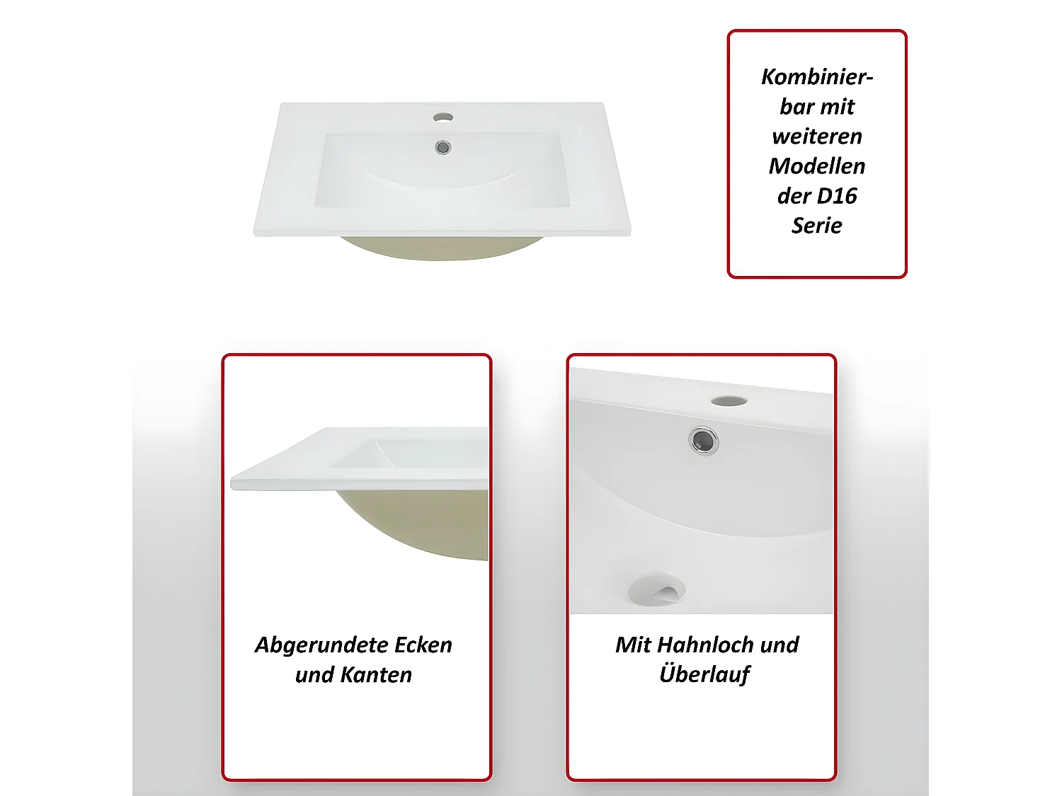 Umywalka MCW-D16,  61cm krawędź 18mm