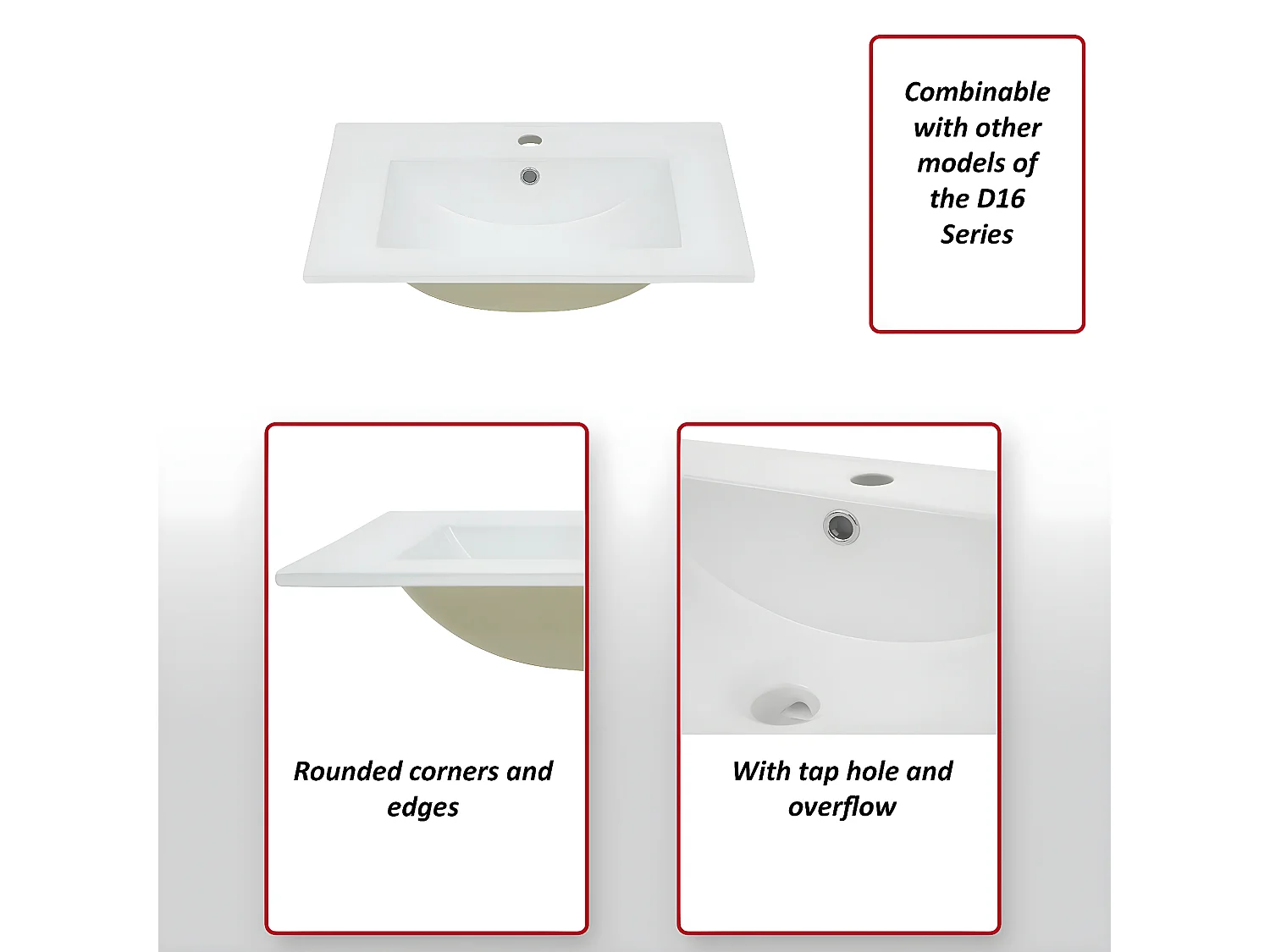 Umywalka MCW-D16,  61cm krawędź 18mm