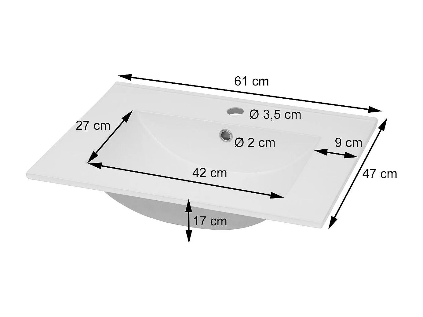 Waschbecken MCW-D16, 61cm 18mm Kante