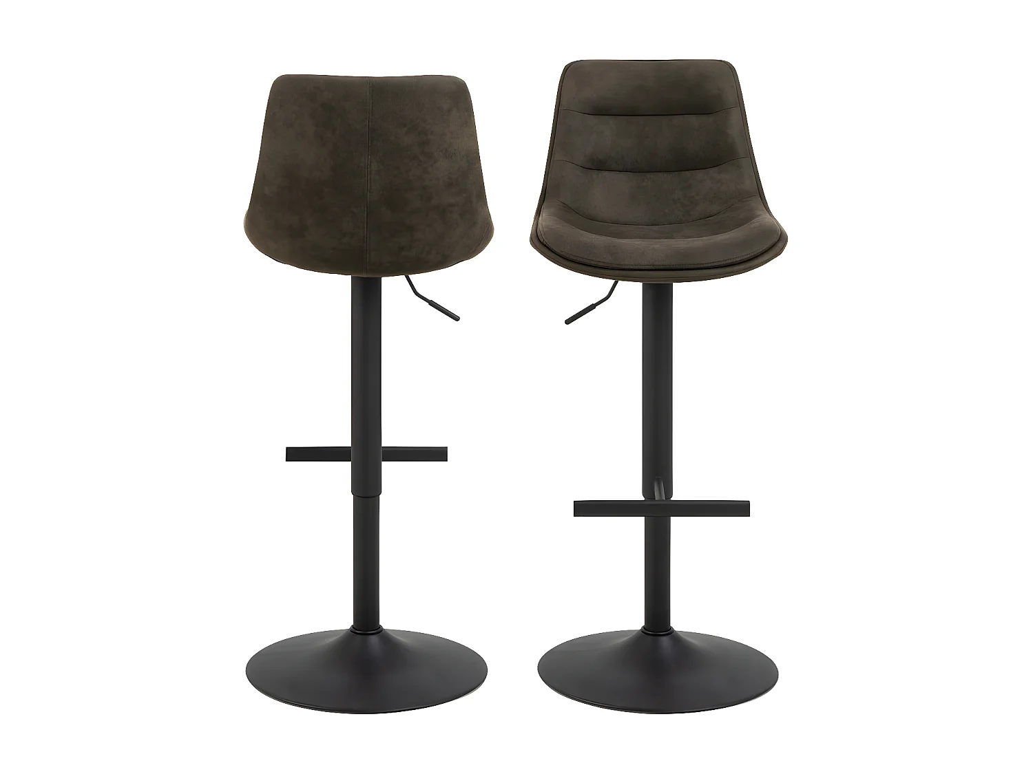 Antriade - Lot de 2 tabourets de bar réglables en suédine et métal H65-86cm - Gris
