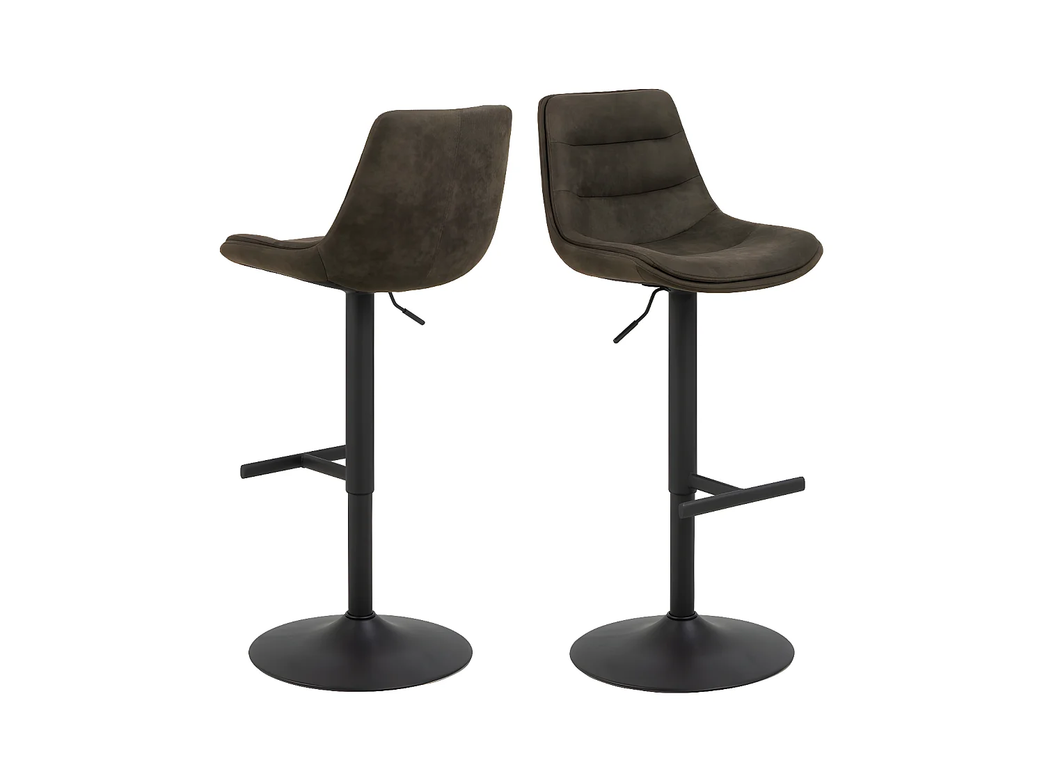 Antriade - Lot de 2 tabourets de bar réglables en suédine et métal H65-86cm - Gris