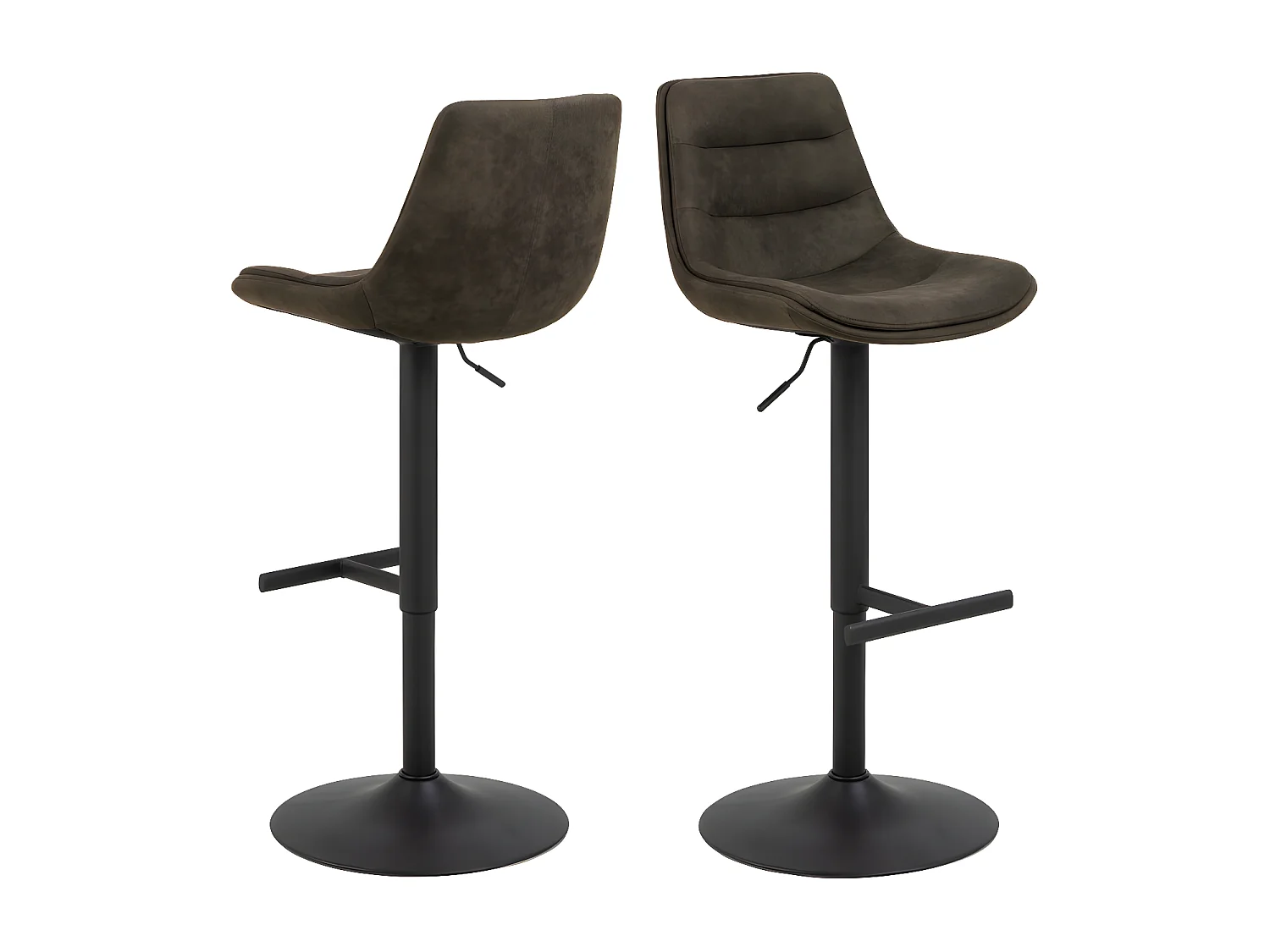 Antriade - Lot de 2 tabourets de bar réglables en suédine et métal H65-86cm - Gris