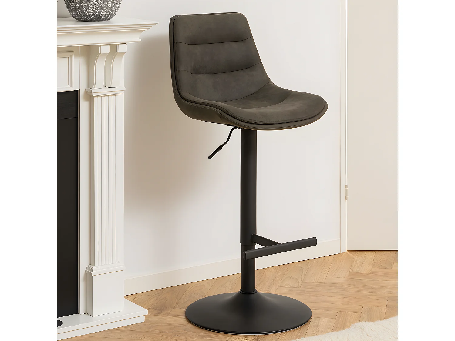 Antriade - Lot de 2 tabourets de bar réglables en suédine et métal H65-86cm - Gris