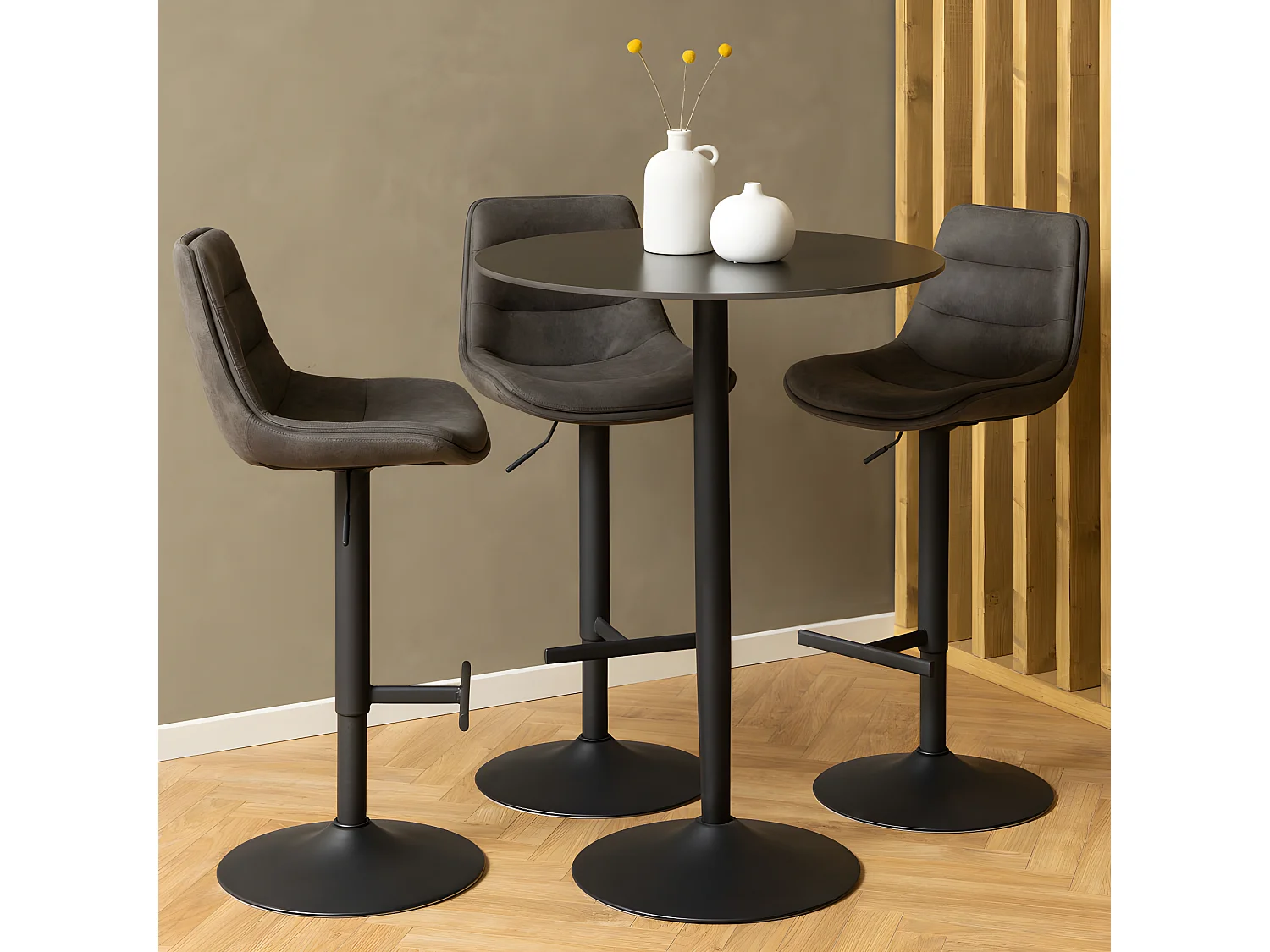 Antriade - Lot de 2 tabourets de bar réglables en suédine et métal H65-86cm - Gris