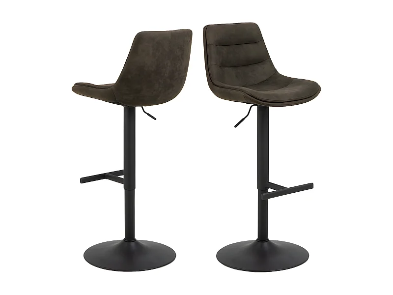 Antriade - Lot de 2 tabourets de bar réglables en suédine et métal H65-86cm - Gris