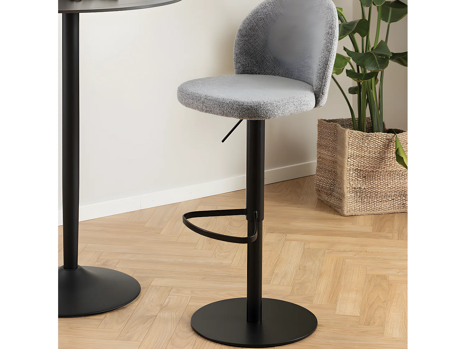 Colobura - Tabouret de bar en tissu et métal H55-80cm - Gris