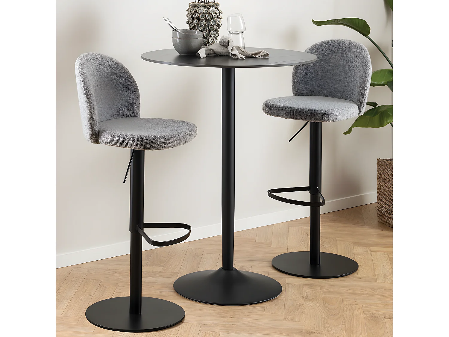 Colobura - Tabouret de bar en tissu et métal H55-80cm - Gris