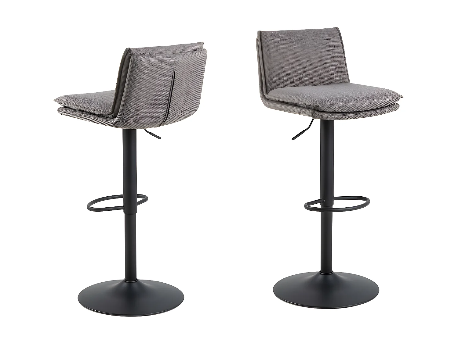 Eurame - Lot de 2 tabourets de bar réglables en tissu et métal H68-89cm - Taupe