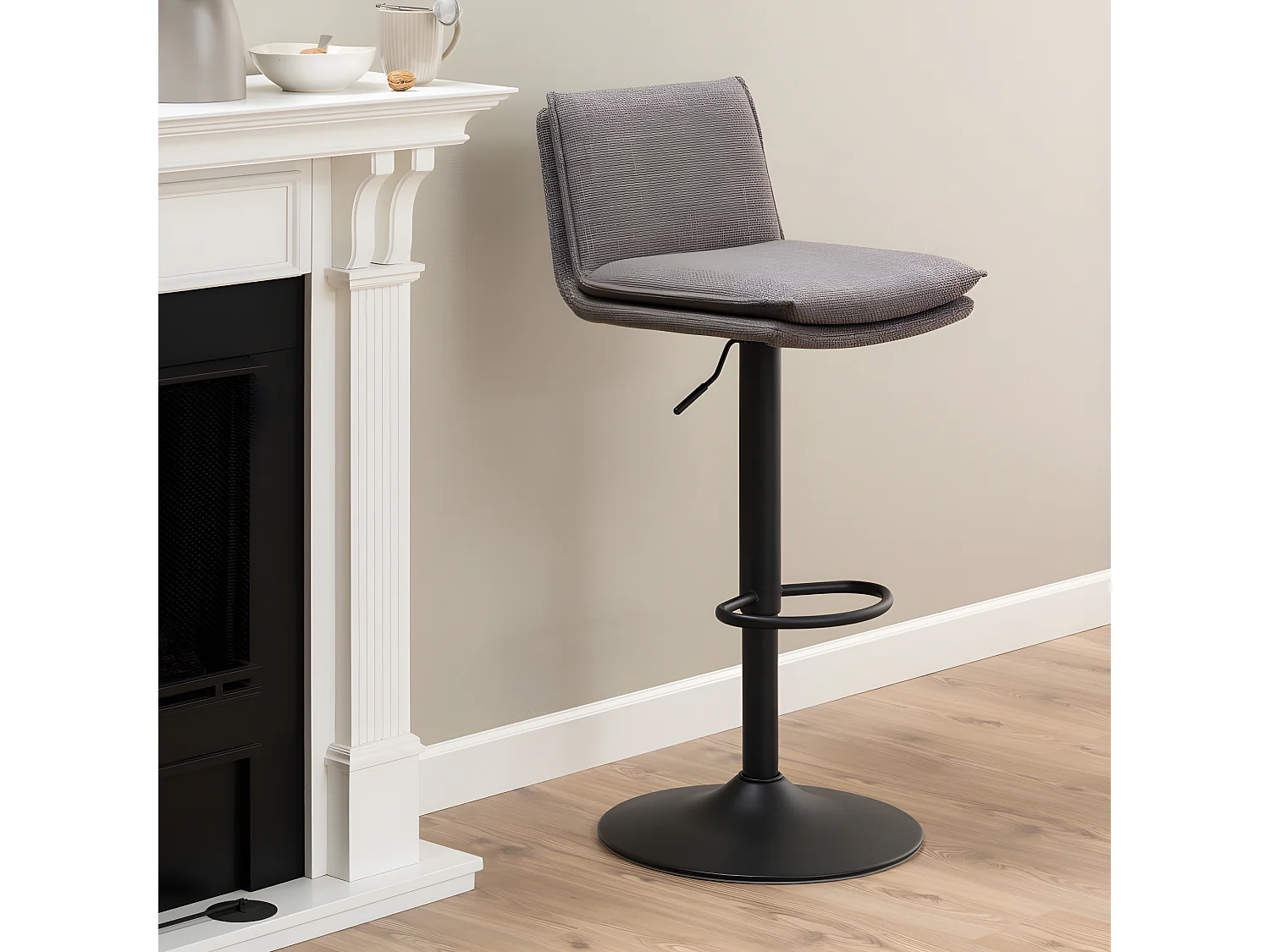 Eurame - Lot de 2 tabourets de bar réglables en tissu et métal H68-89cm - Taupe