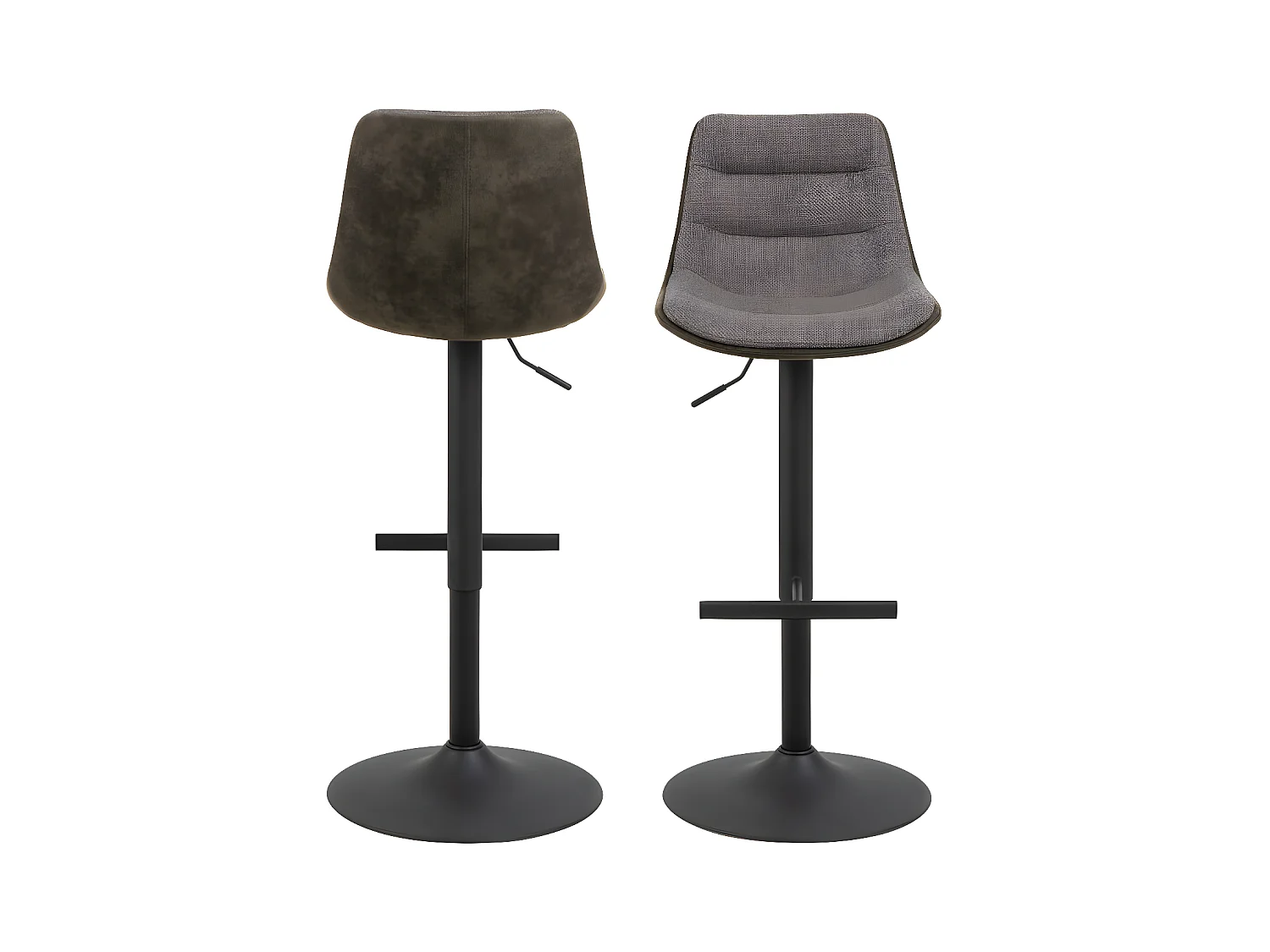 Antriade - Lot de 2 tabourets de bar réglables en tissu et métal H65-86cm - Marron