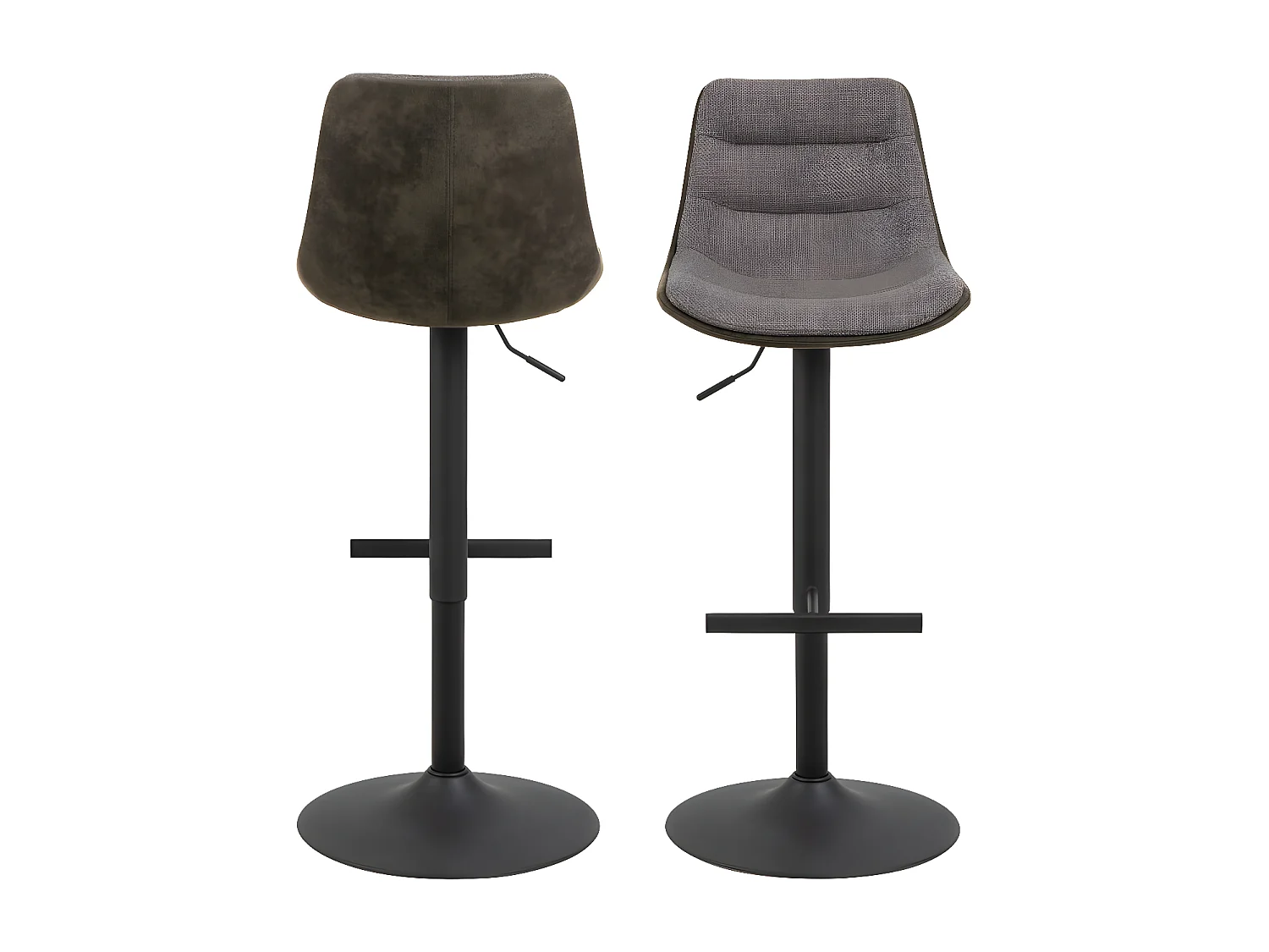 Antriade - Lot de 2 tabourets de bar réglables en tissu et métal H65-86cm - Marron