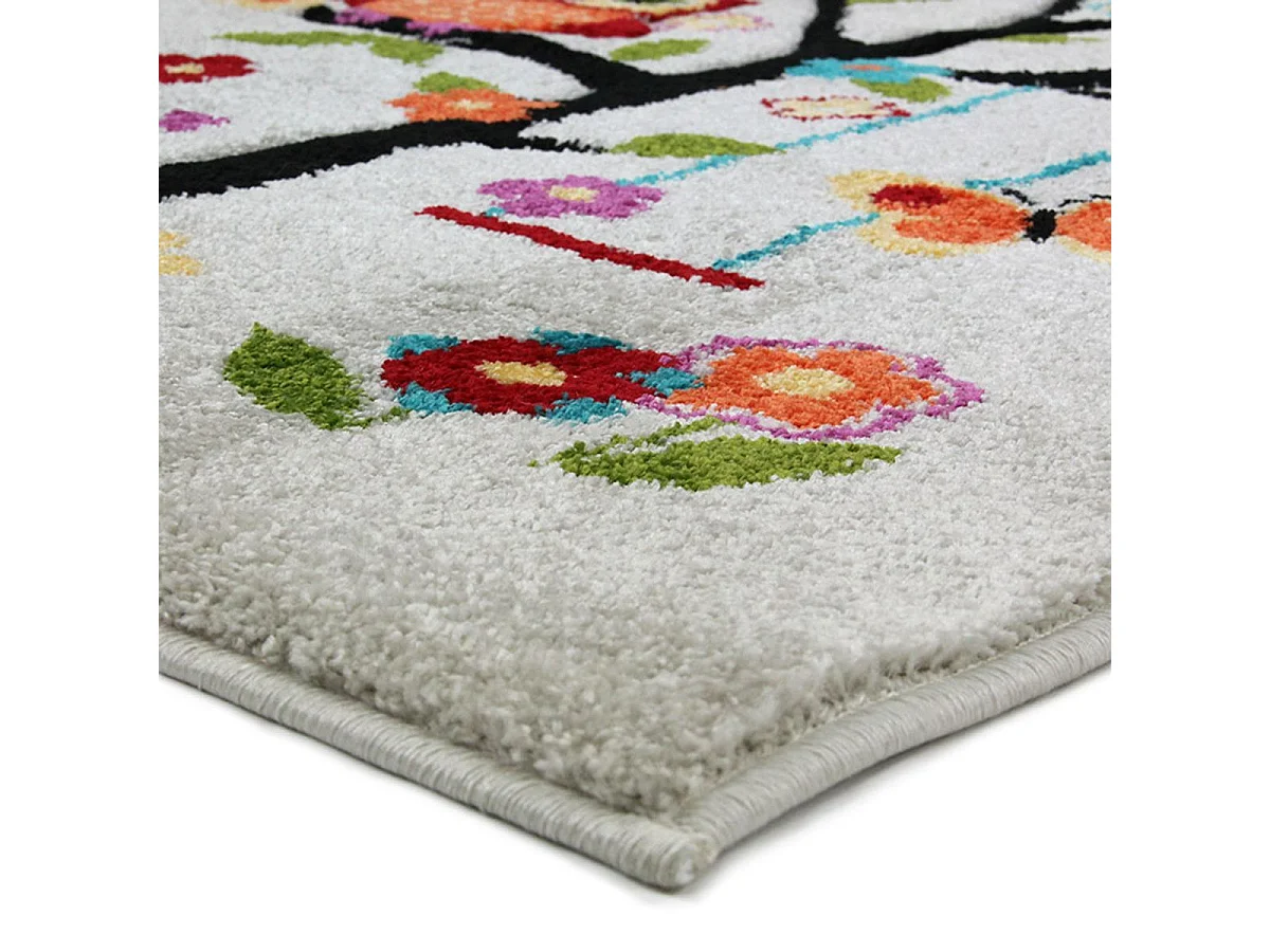CHOUETTES - Tapis enfant toucher laine imprimé chouettes écru 100x150