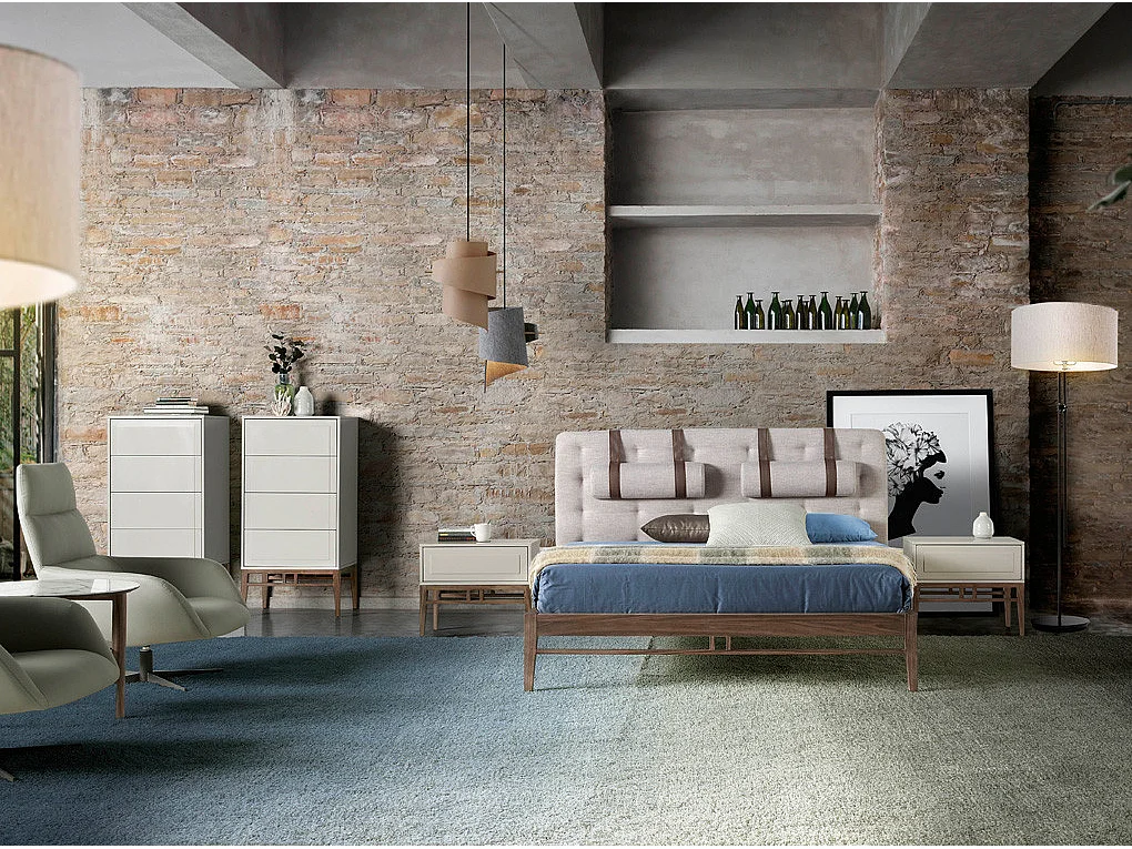 Lit tufté en tissu gris