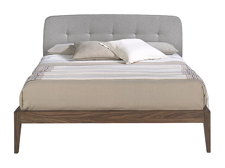 Bett mit grauem Stofftufting