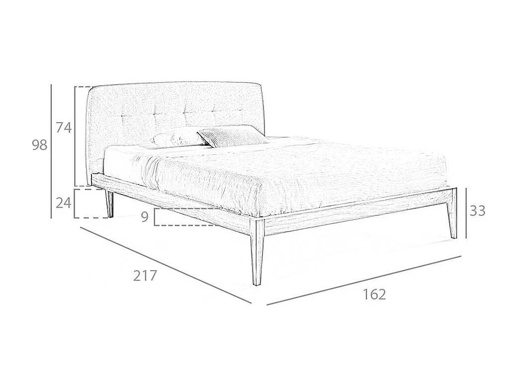 Bett mit grauem Stofftufting