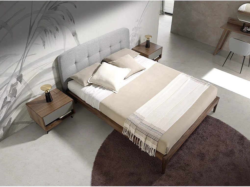 Lit tufté en tissu gris