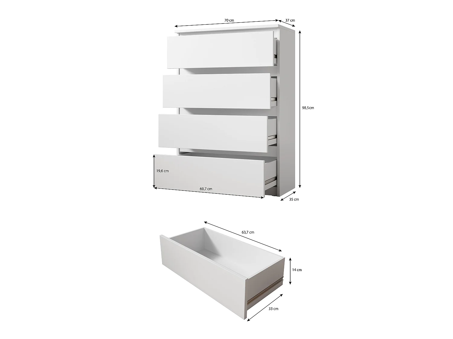 FURNIX commode/ meuble de rangement Arenal avec 4 tiroirs 70 x 37 x 98 cm noir mat style moderne