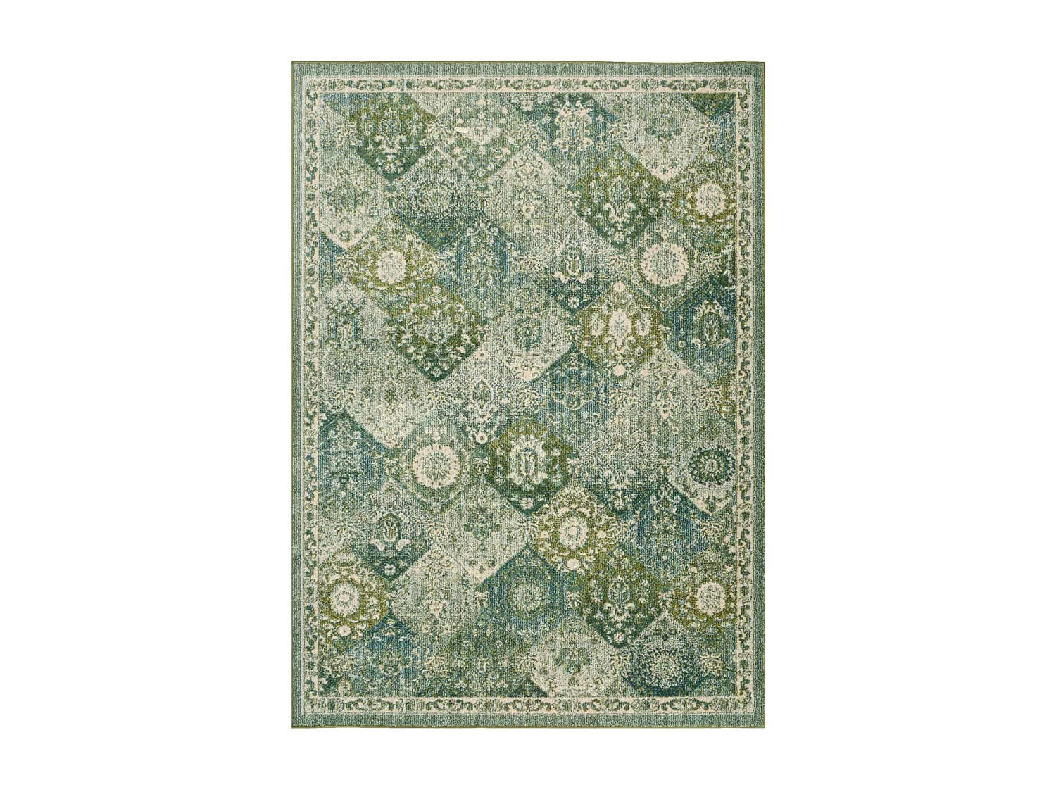 Tapis orient 160x230 rectangle vert et blanc tissé motif traditionnel OLNA