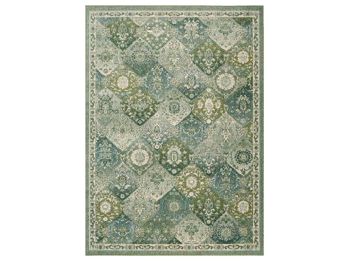 Tapis orient 160x230 rectangle vert et blanc tissé motif traditionnel OLNA