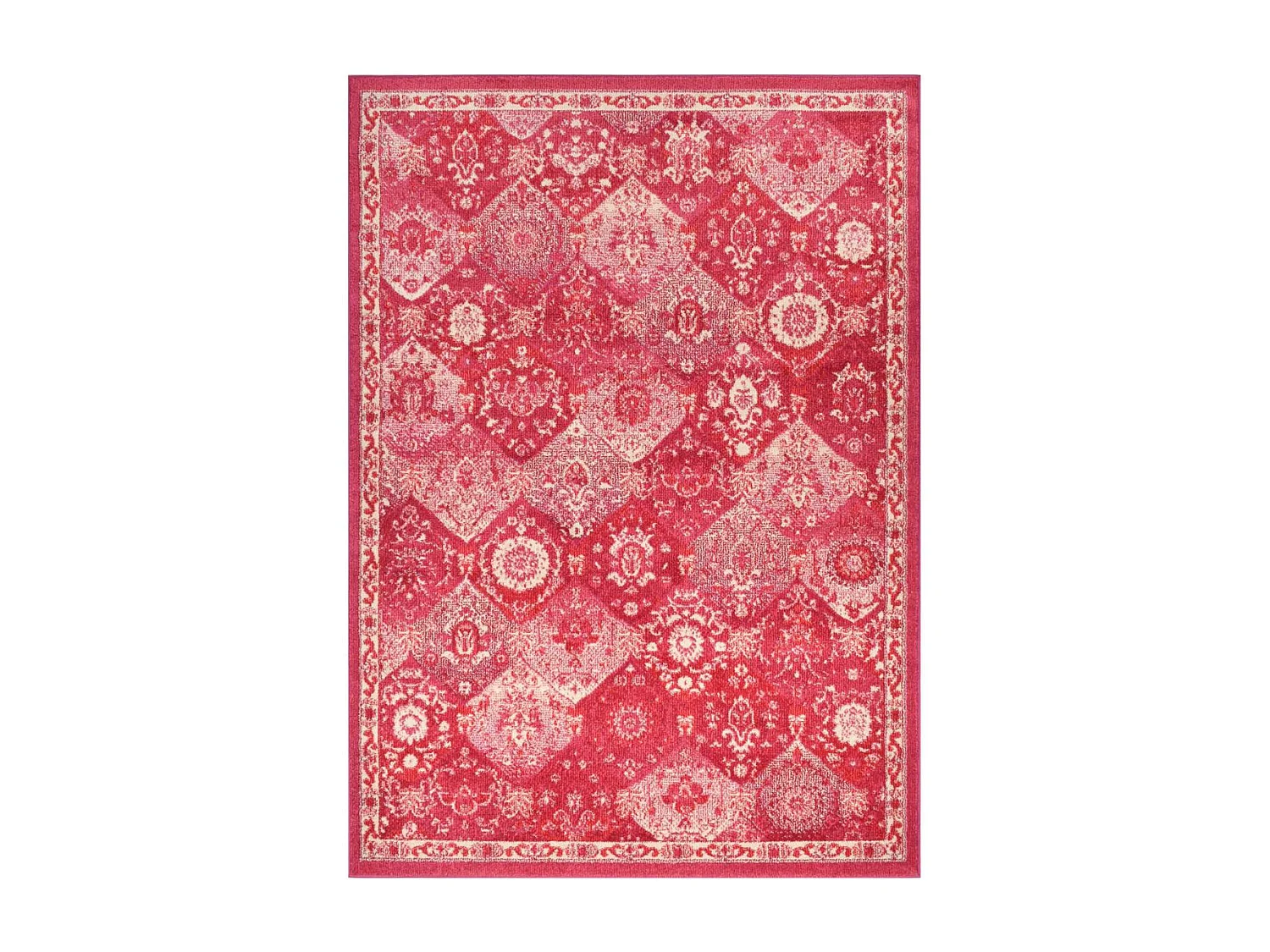 Tapis orient 200x290 rectangle rose et blanc tissé motif traditionnel OLNA
