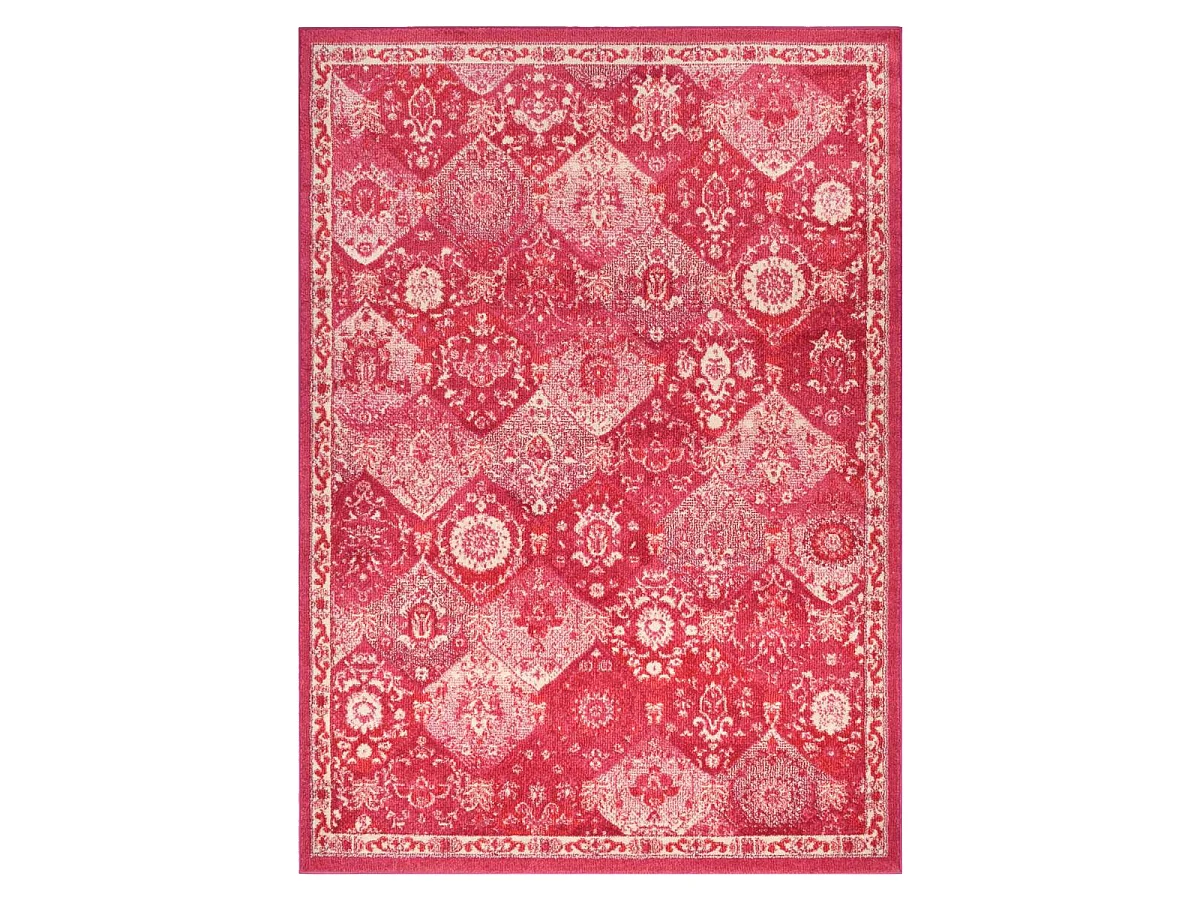 Tapis orient 200x290 rectangle rose et blanc tissé motif traditionnel OLNA