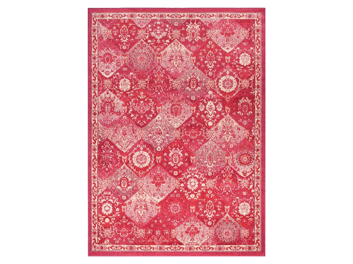 Tapis orient 200x290 rectangle rose et blanc tissé motif traditionnel OLNA