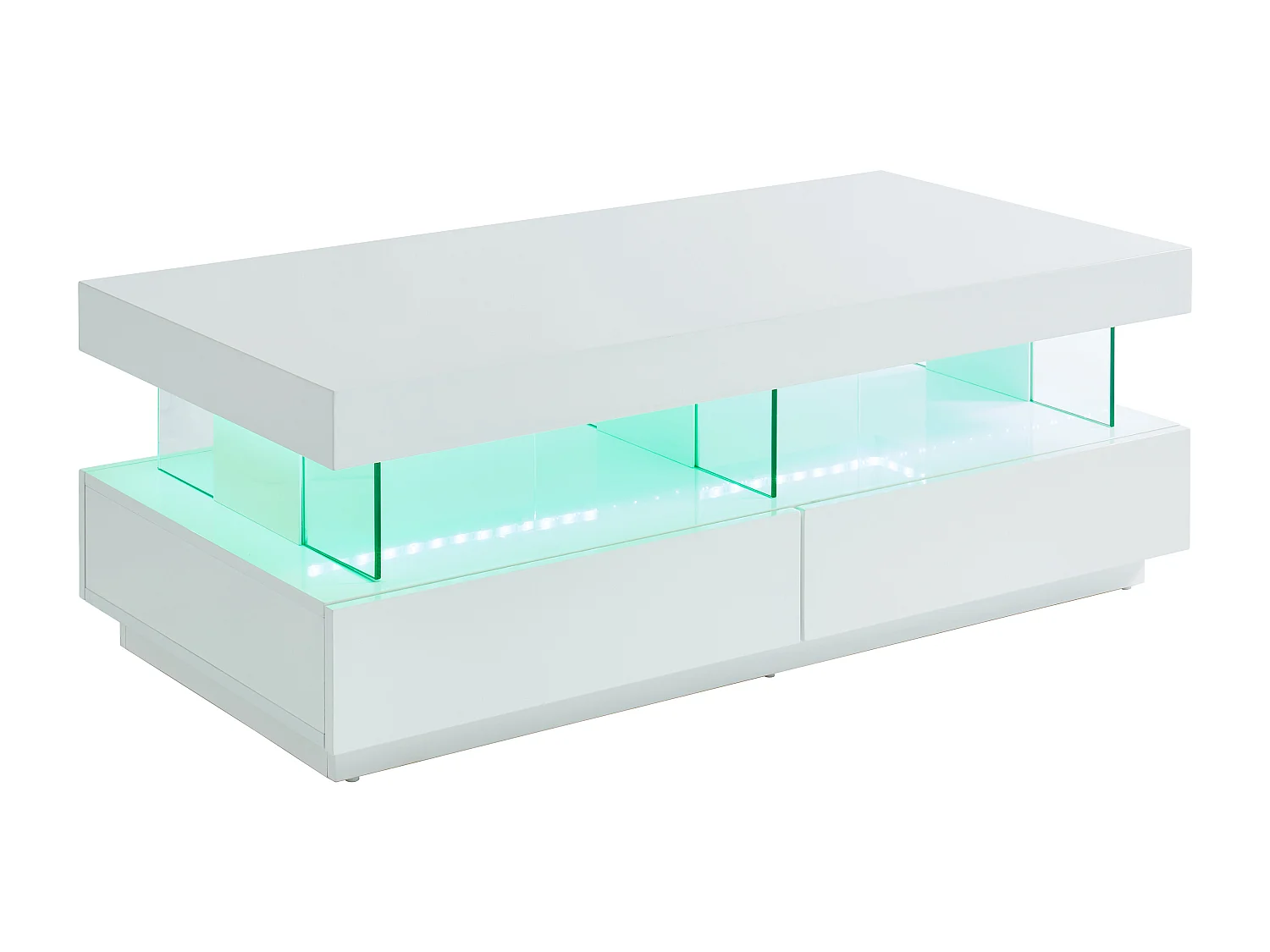 Tavolino con LED 2 cassetti e 2 vani MDF laccato bianco - FABIO