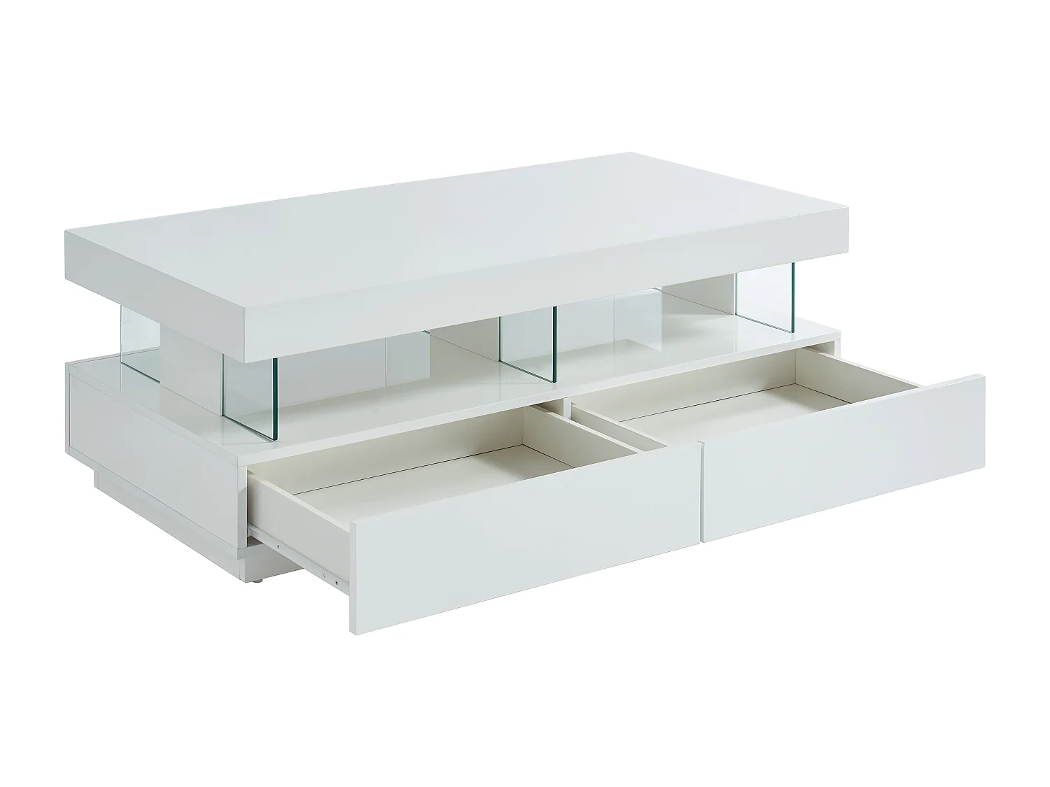 Tavolino con LED 2 cassetti e 2 vani MDF laccato bianco - FABIO