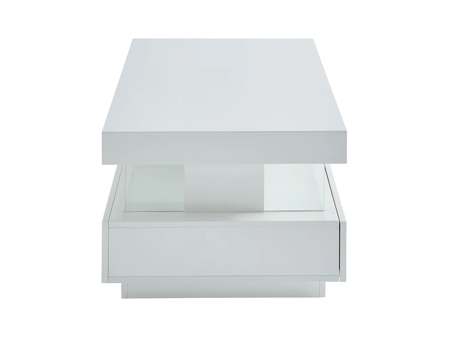Table basse 2 tiroirs et 2 niches avec LEDs - MDF et verre trempé - Blanc laqué - FABIO II