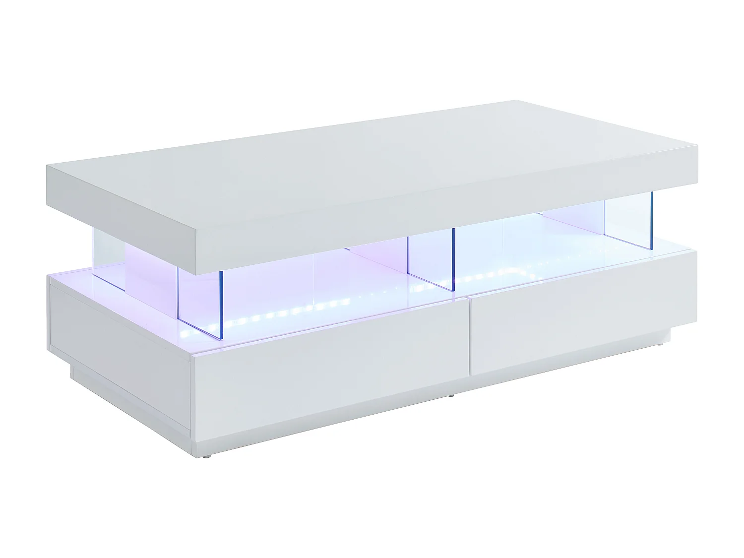 Tavolino con LED 2 cassetti e 2 vani MDF laccato bianco - FABIO