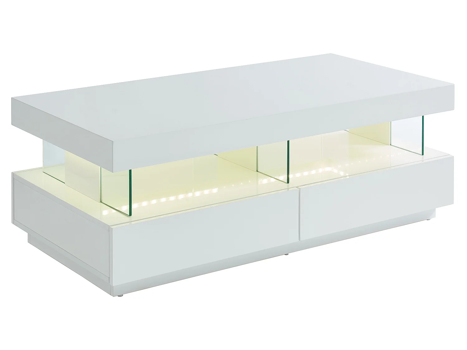 Tavolino con LED 2 cassetti e 2 vani MDF laccato bianco - FABIO