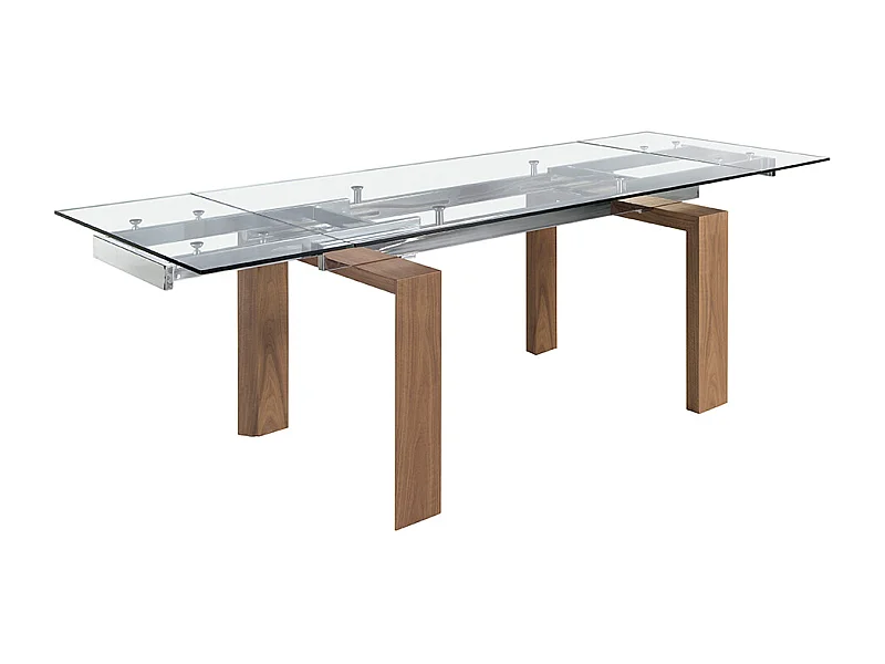 Rozkładany stół do jadalni prostokątny szkło hartowane i orzech włoski
