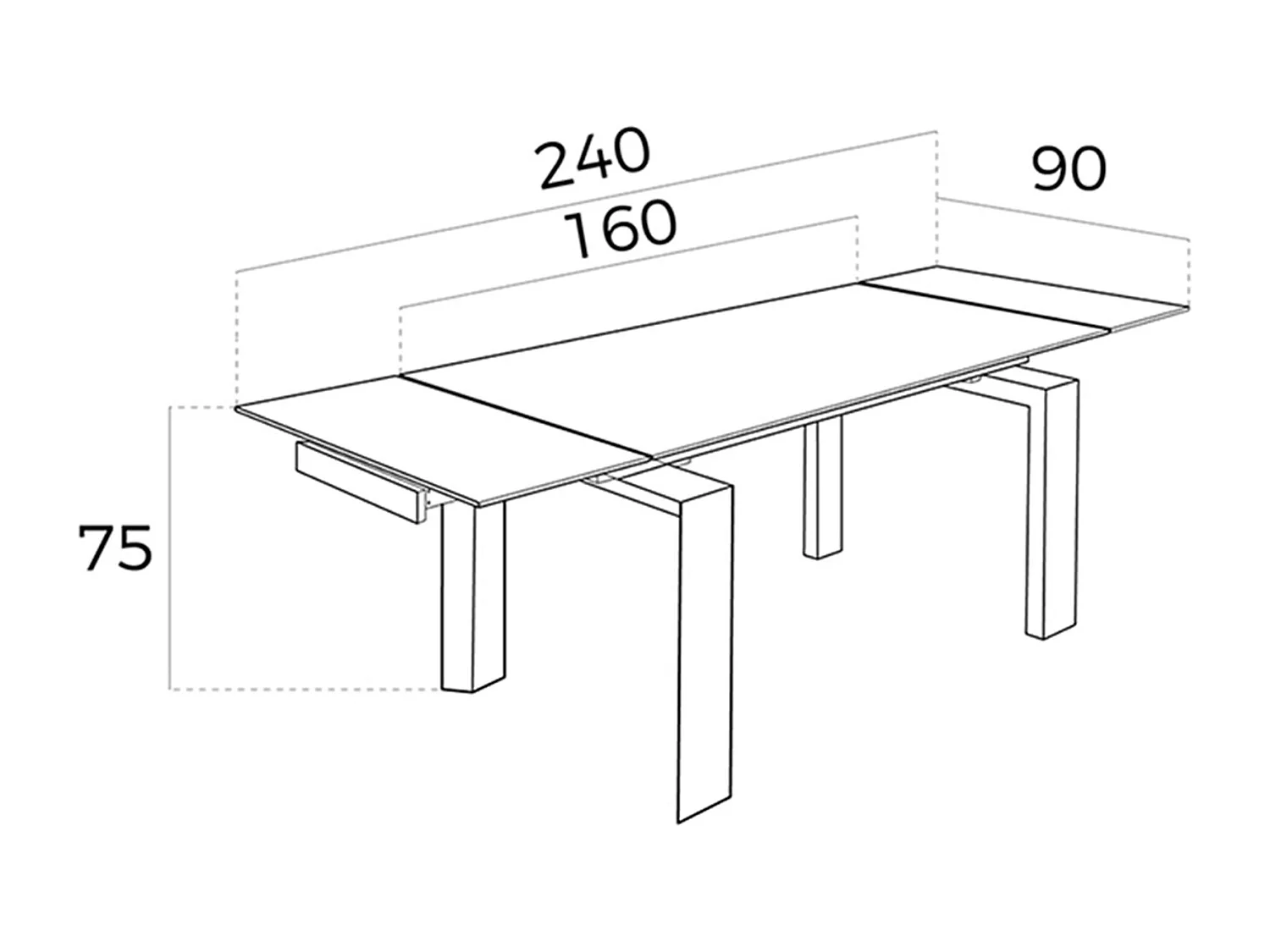 Table à manger à rallonge rectangulaire verre trempé et noyer 1007 ANGEL CERDA