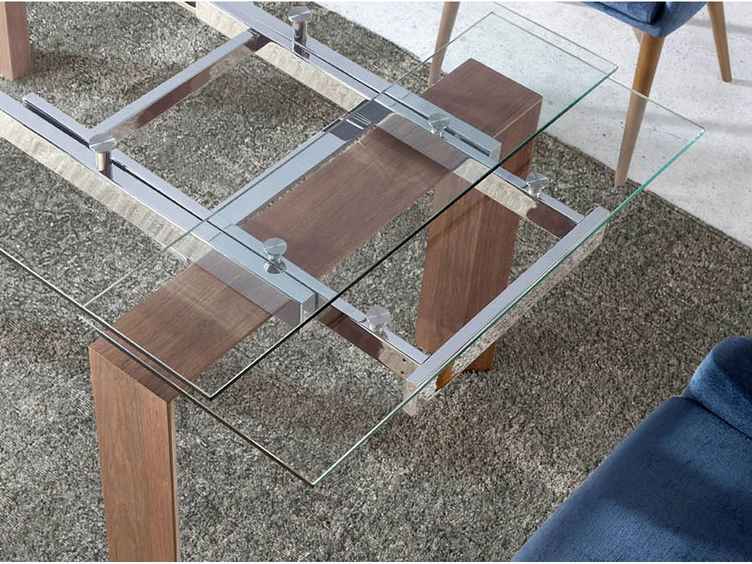 Ausziehbarer Esstisch Rechteckig gehärtetes Glas aus Walnuss 1007 ANGEL CERDA