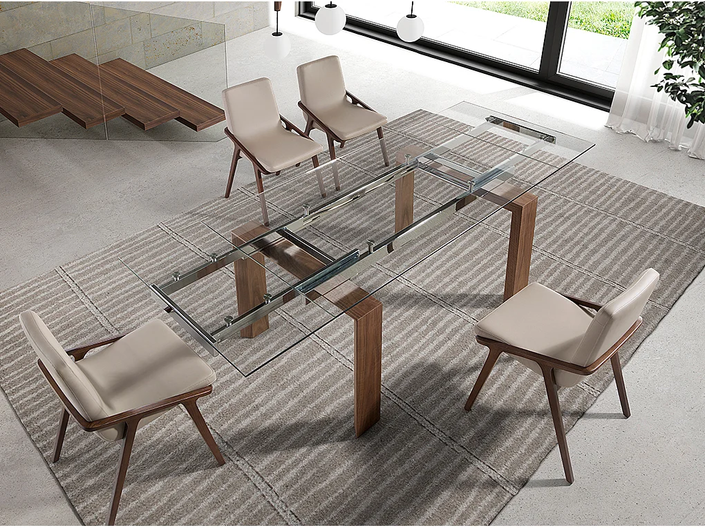 Ausziehbarer Esstisch Rechteckig gehärtetes Glas aus Walnuss 1007 ANGEL CERDA