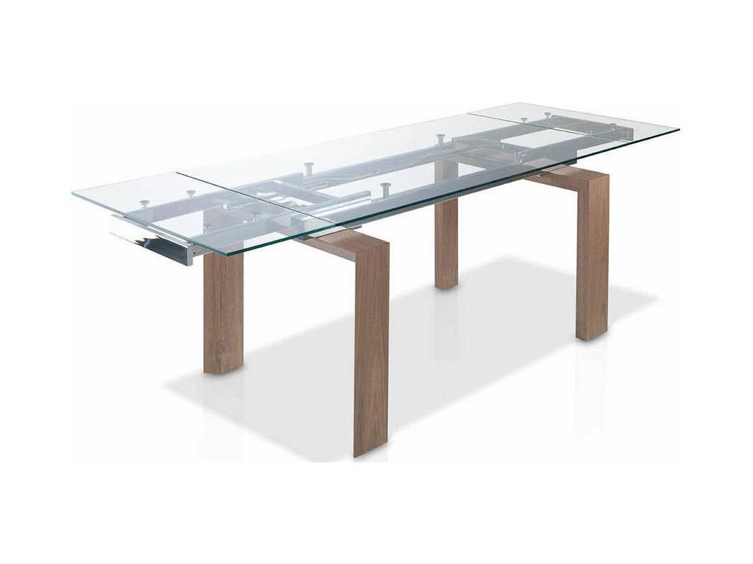 Rechthoekige uitschuifbare tafel 160/240 cm gehard glas en walnoothouten poten Roka