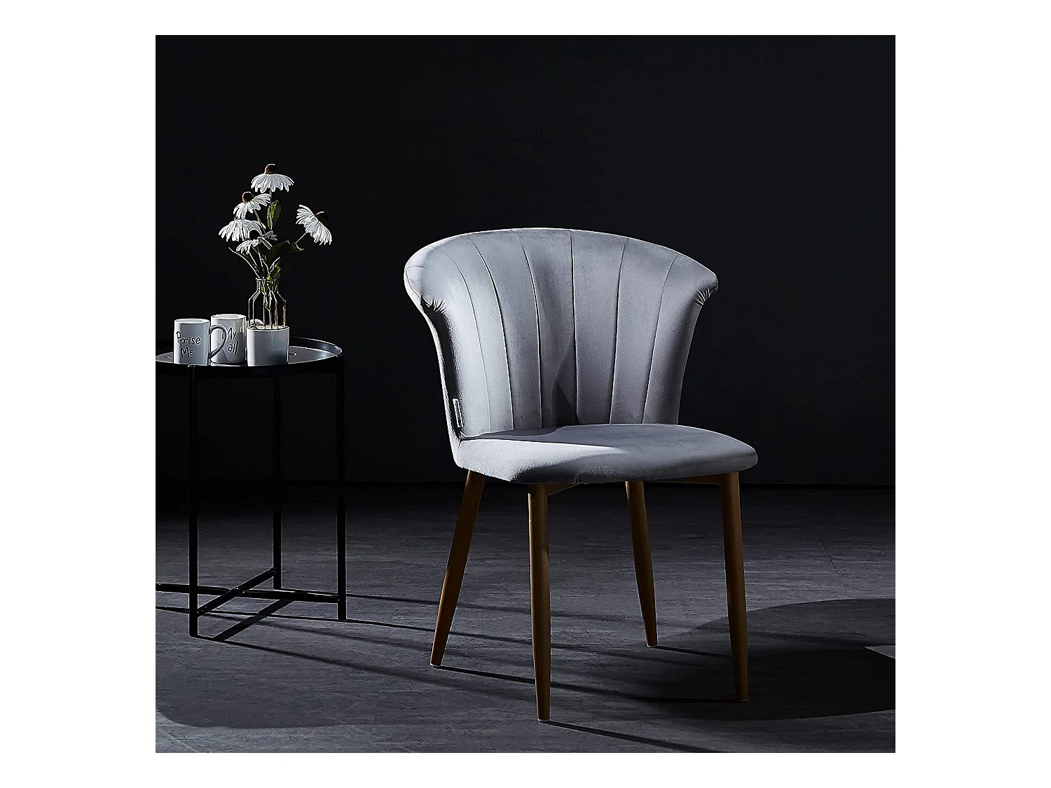 ELSA - Chaise en Velours Vintage - Gris