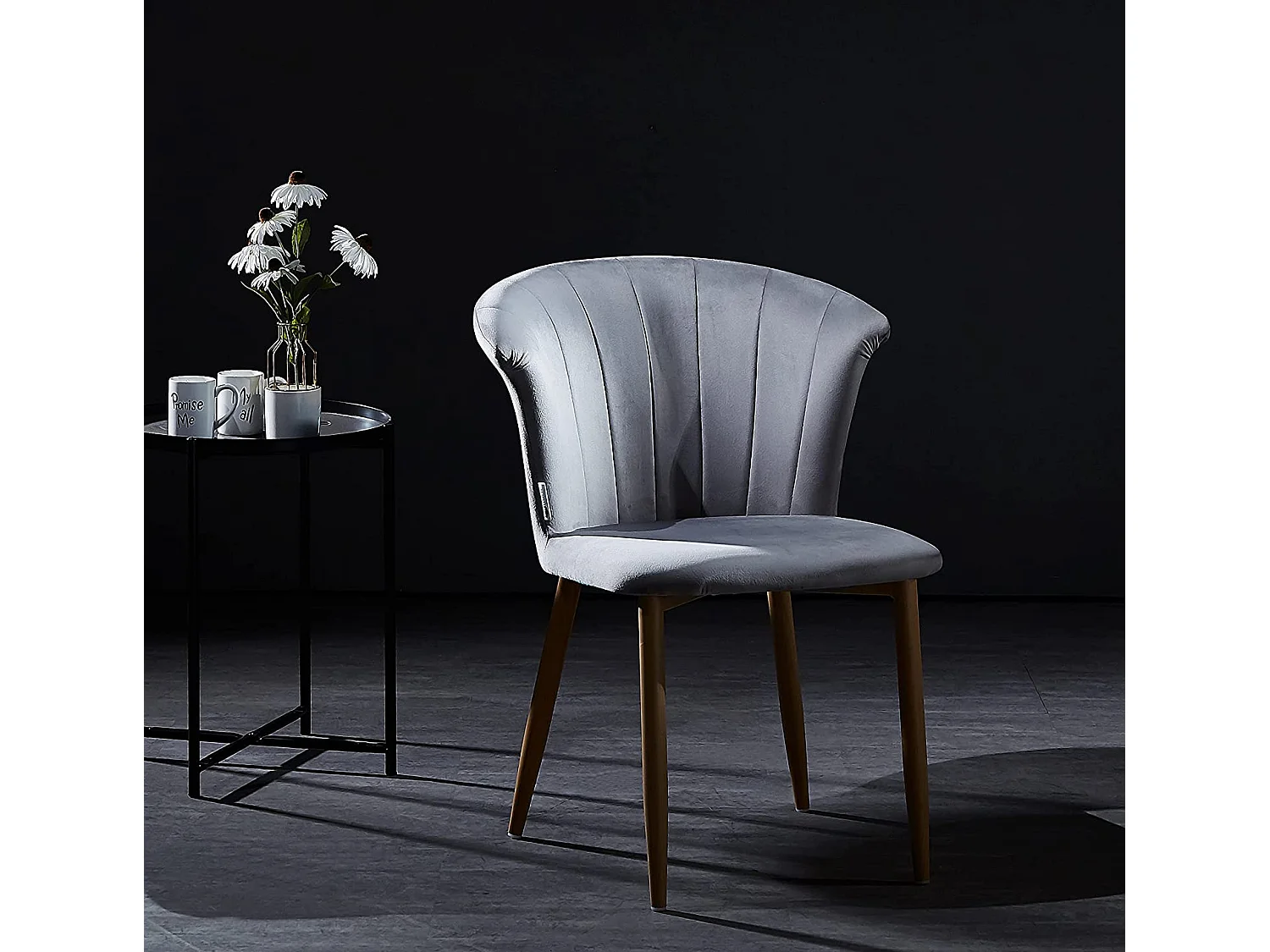 ELSA - Chaise en Velours Vintage - Gris