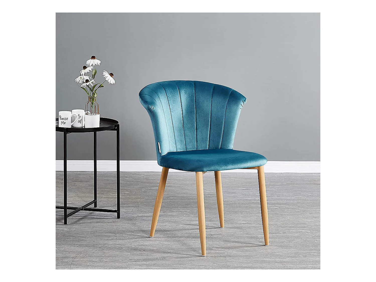 ELSA - Chaise en Velours Vintage - Bleu